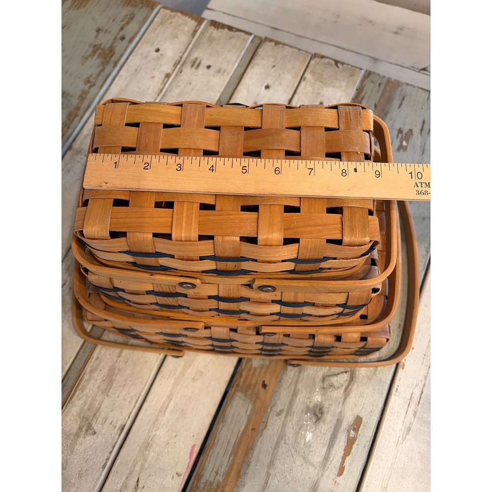 Vintage Set of (3) Rectangular Nesting Baskets Double Swing Handles Woven - Picture 14 of 16
